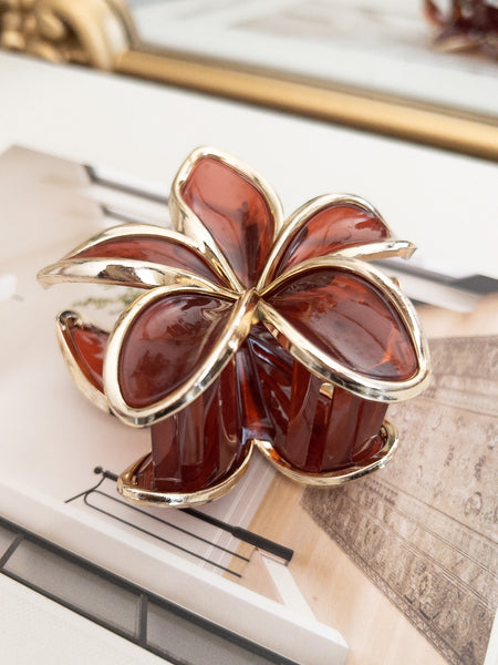 HAWAIIAN FLOWER HAIR CLAW CLIP - GOLD EDGE