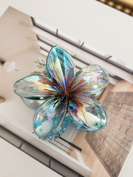 HAWAIIAN FLOWER HAIR CLAW CLIP - BLUE