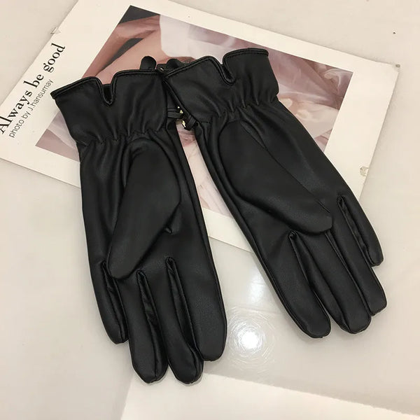 COUTURE LEATHER GLOVES - BLACK