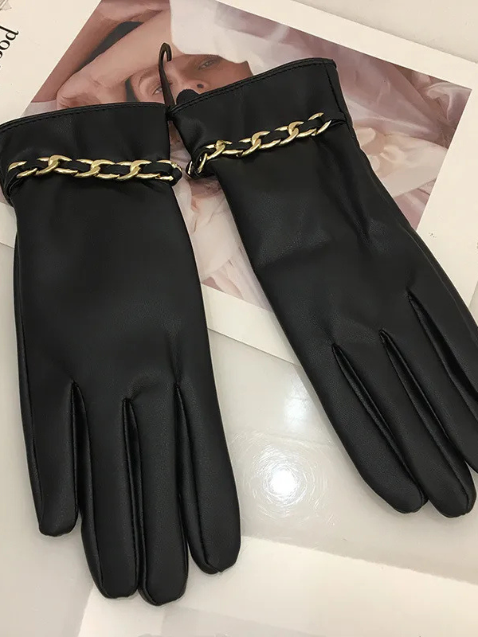 COUTURE LEATHER GLOVES - BLACK