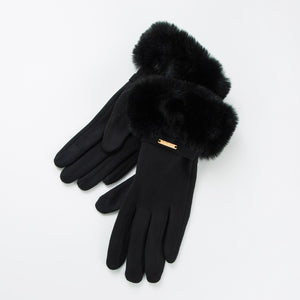 GLAM FUR CUFF GLOVES - BLACK