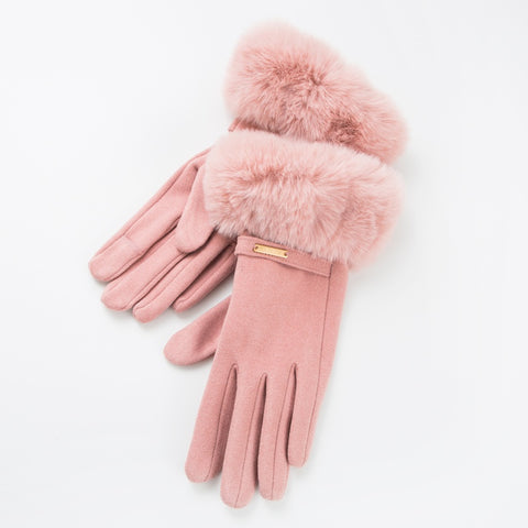 GLAM FUR CUFF GLOVES - PINK