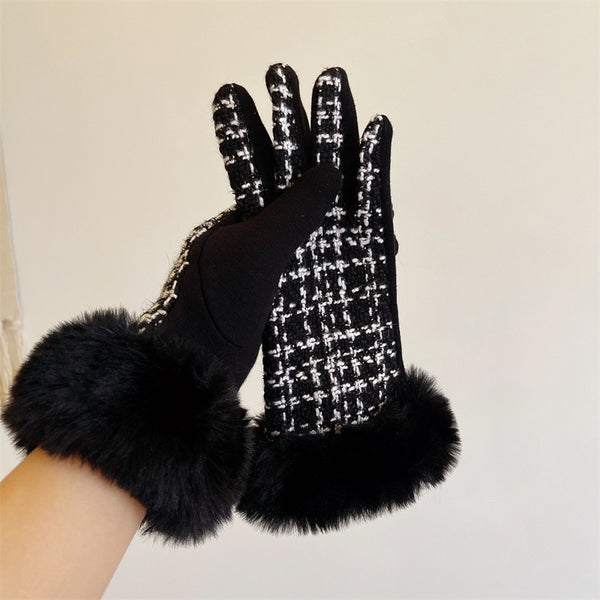 COCO FUR CUFF GLOVES - BLACK